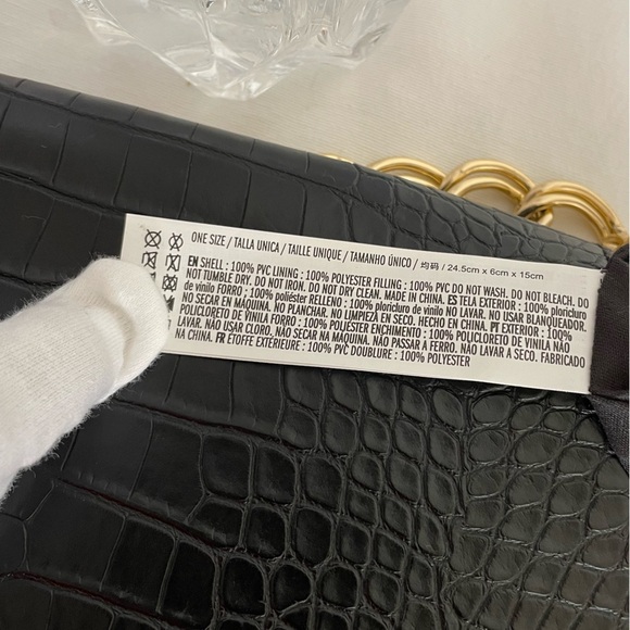 Elegant Black Faux Croc-Embossed Purse with Gold Chain - Picture 8 of 8